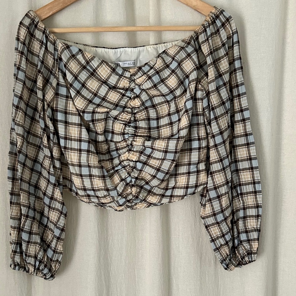 Zara off the shoulder plaid crop top